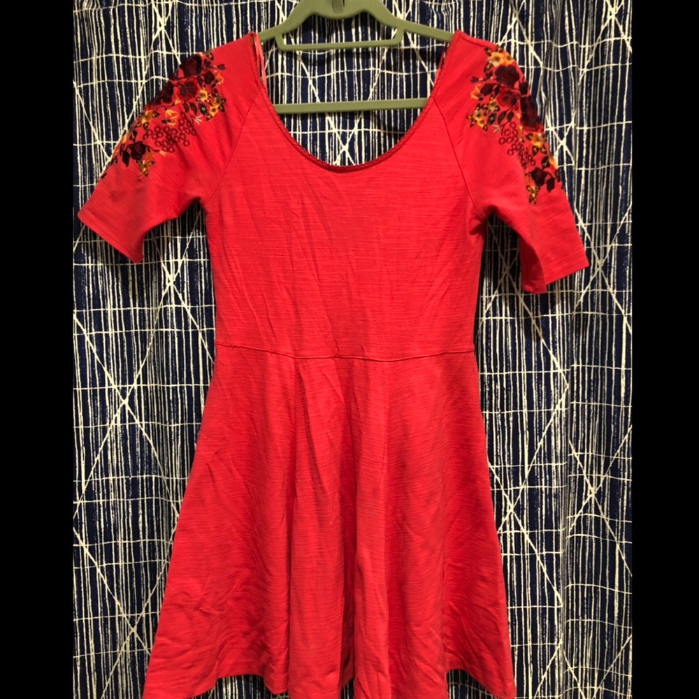 Free People Floral Embroidered Sleeve Dress, XS